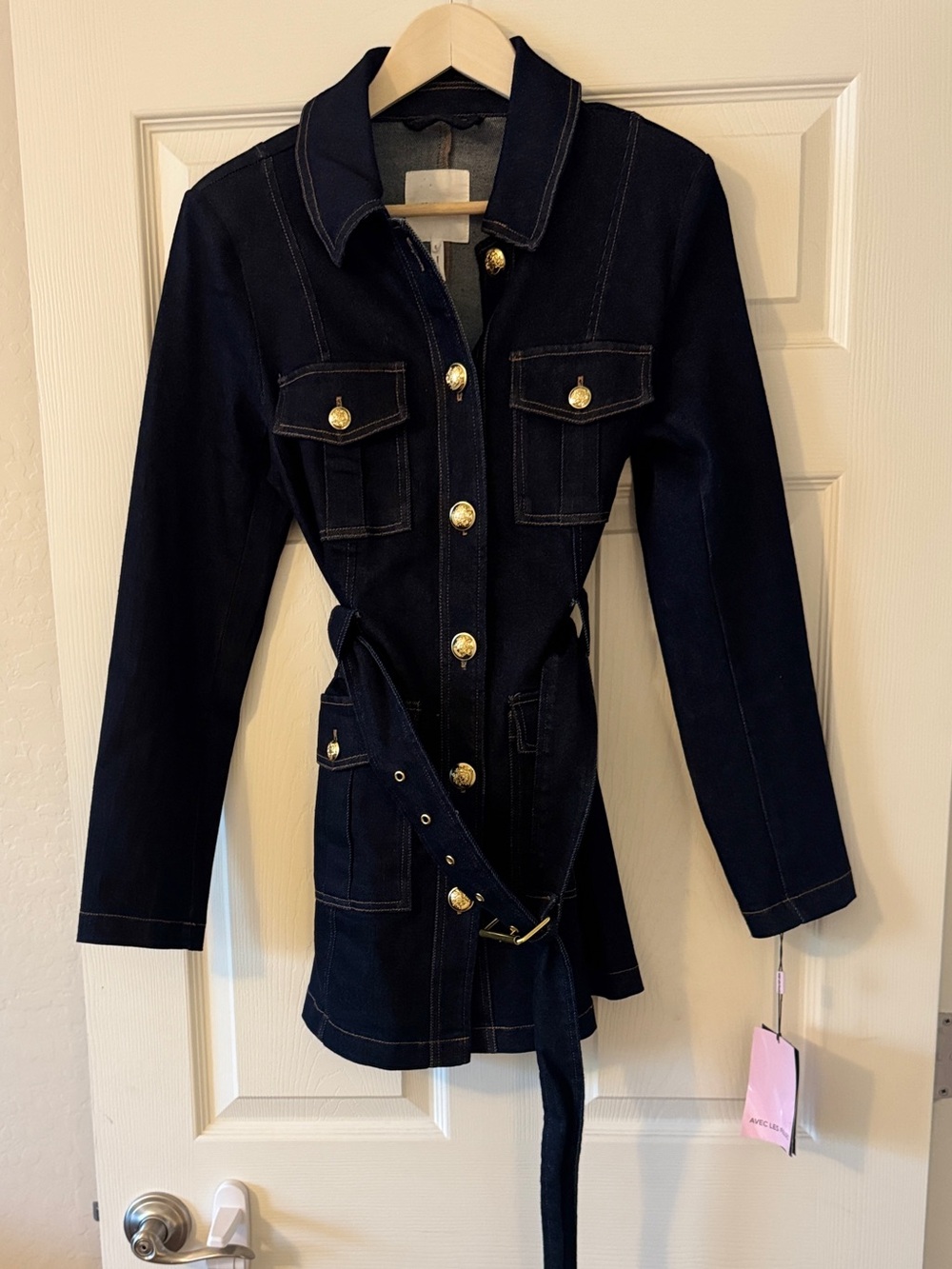 Avec Les Filles Dark Wash Denim Shirtdress Sz Small